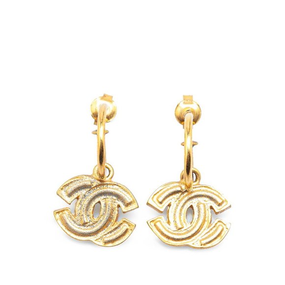 CHANEL Gold Logo Earrings - Picture 1 of 4